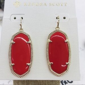 Kendra Scott Elle Bright Red Gold tone earrings
